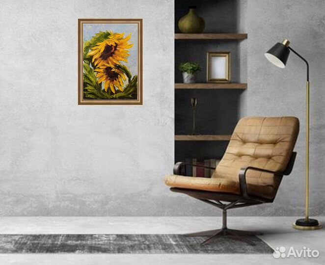 Картина с Подсолнухами маслом на холсте 40 на 30