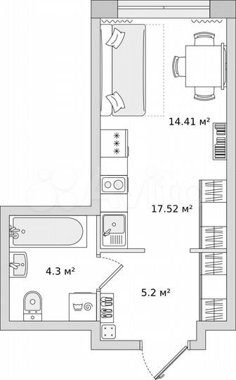 Квартира-студия, 24,2 м², 18/21 эт.