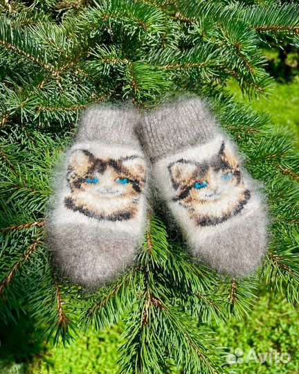 Детские пуховые варежки кошечки