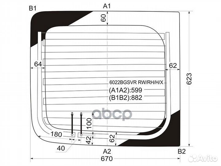 Стекло заднее (распашной двери) правое с обогре