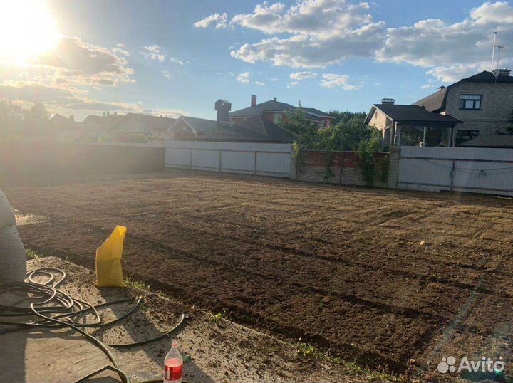 Вспашка земли, фрезеровка,уплотнение почвы, газон