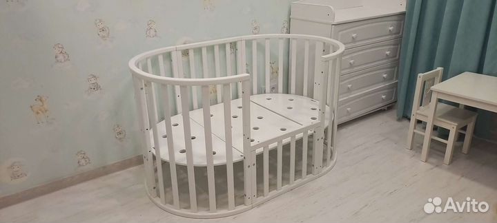 Детская овальная кровать трансформер и матрас