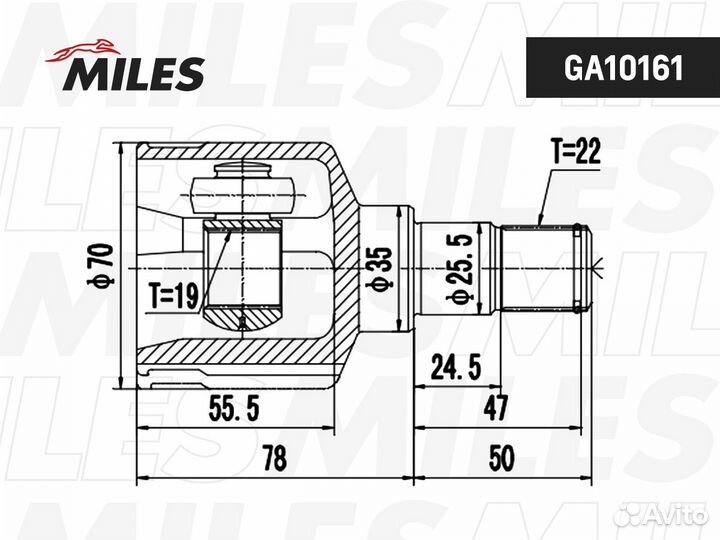 ШРУС внутренний 19X35X22 chevrolet kalos 2003-2008