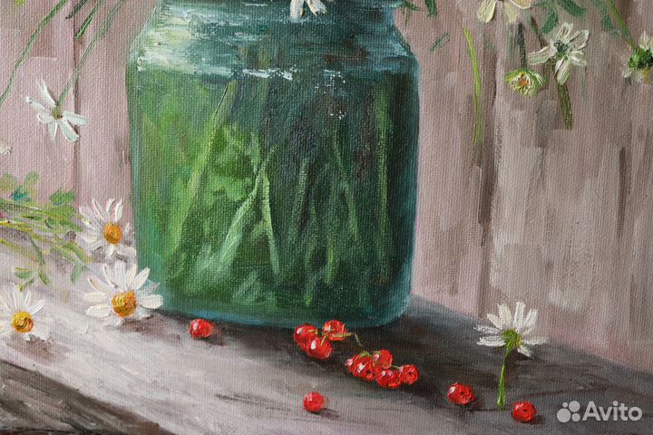 Картина маслом Цветы Ромашки 35x40см холст картон