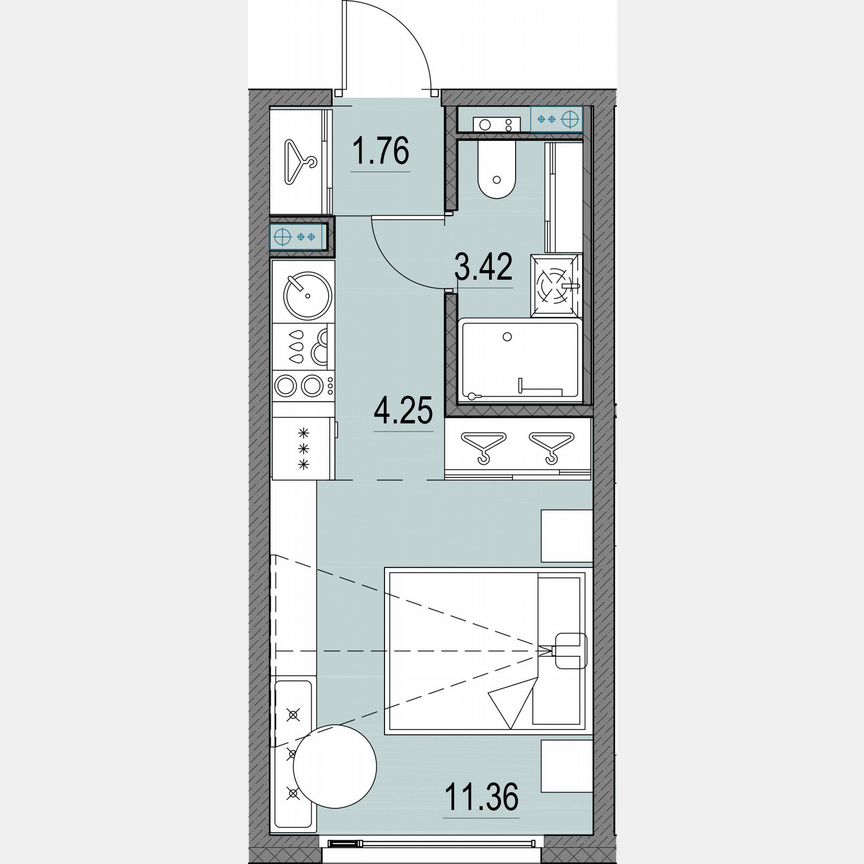 Квартира-студия, 20,8 м², 13/16 эт.