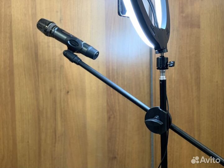 Лампа кольцевая 33см +тренога 2м + штанга для мик