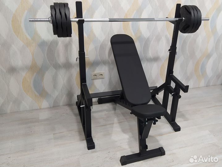 Скамья для жима + стойка с подстраховкой черная