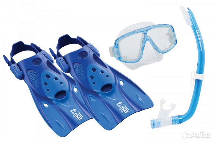 Комплект для снорклинга маска трубка и ласты Plati