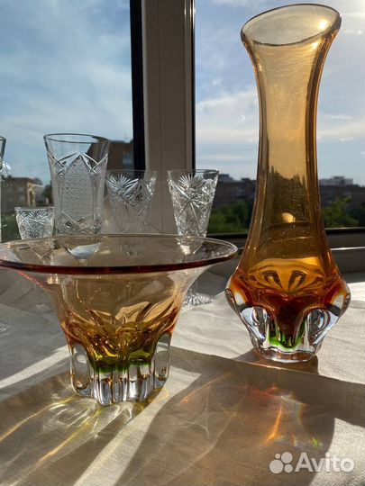 Графин цветное стекло СССР. Ваза. Конфетница