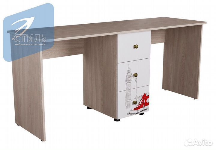 Мийа-3 Стол письменный двухместныйБелая шагрень ф