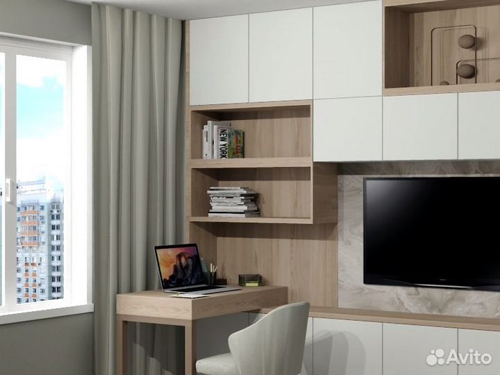 Стенка в гостиную белая с шкафом на заказ