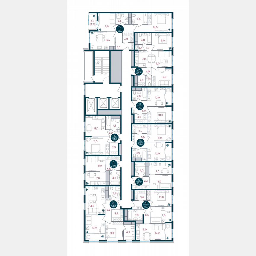 2-к. квартира, 54 м², 12/17 эт.