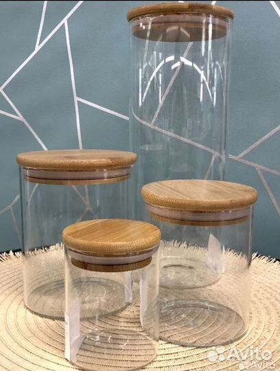Банки для сыпучих продуктов стеклянные с дерев. кр