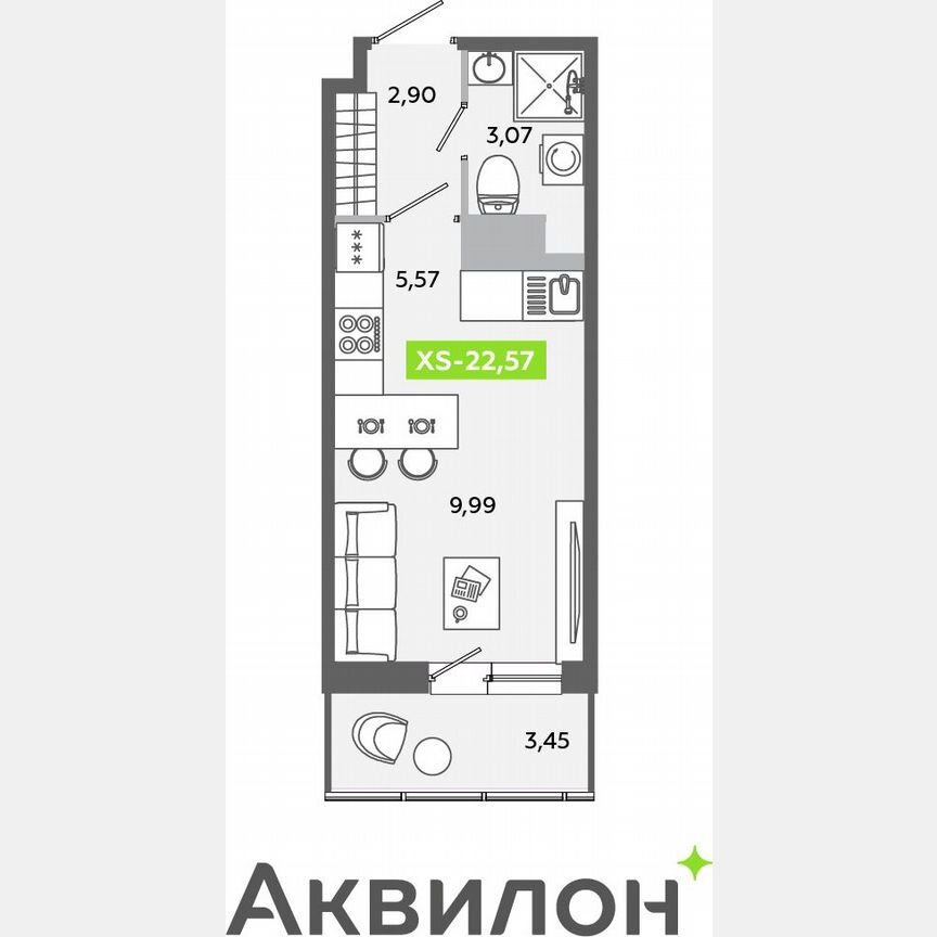 Квартира-студия, 22,6 м², 3/12 эт.