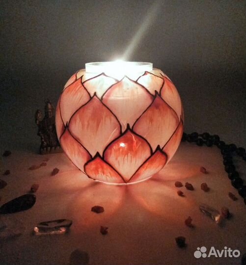 Подсвечник с витражной росписью Розовый Лотос