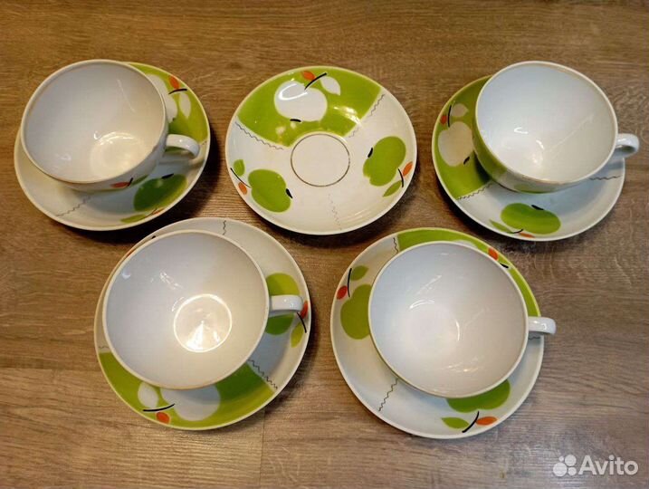 4 чайные пары Зелёные яблоки юфз, 1960е годы