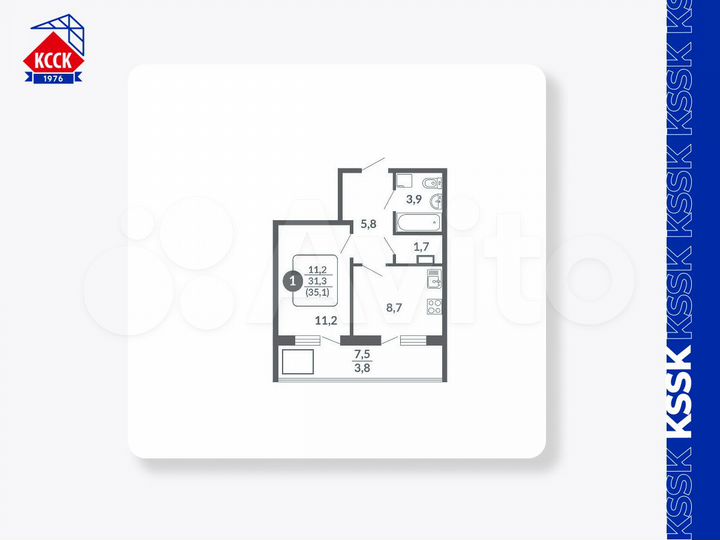 1-к. квартира, 35,1 м², 4/17 эт.