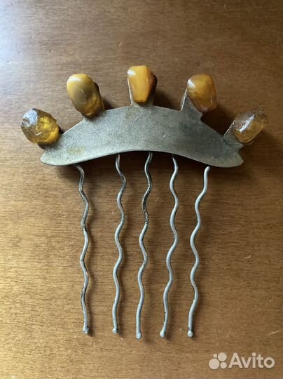 Гребень для волос старинный с янтарем