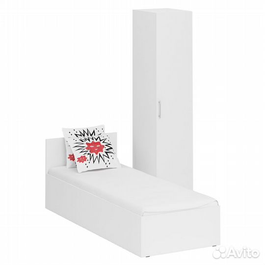 Кровать белая односпальная 800 с пеналом Стандарт, цвет белый, спальное место 800х2000 мм., без матр