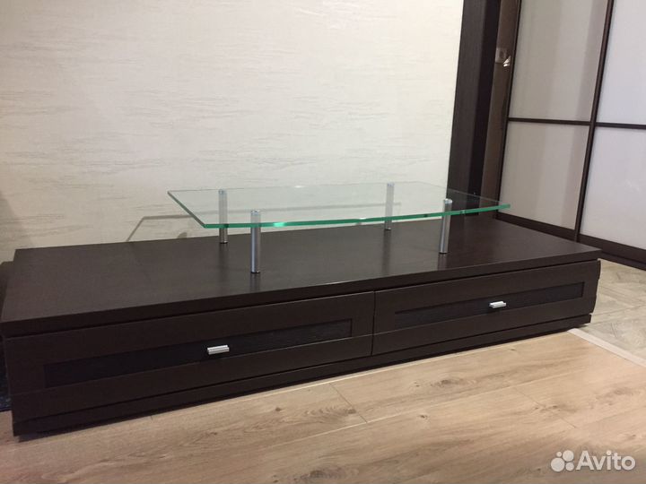 Тв стеклянная подставка Орнета Лазурит плюс полка