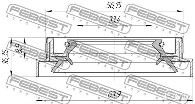 Сальник передней полуоси 33.4x56.15x8.9x16.35