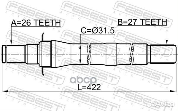 Полуось правая 27X422X26 1212IX35AT4WD Febest