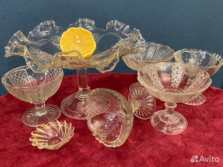 Старинное стекло вазы вареньицы Мальцов клеймо