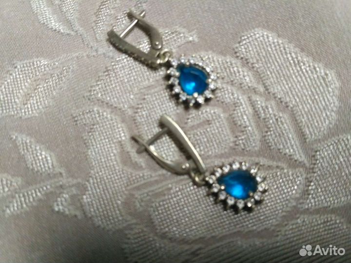 Серьги с голубым камнем - серебро