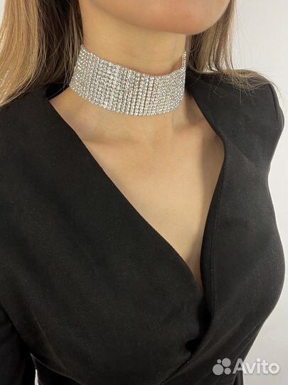 Чокер широкий со стразами