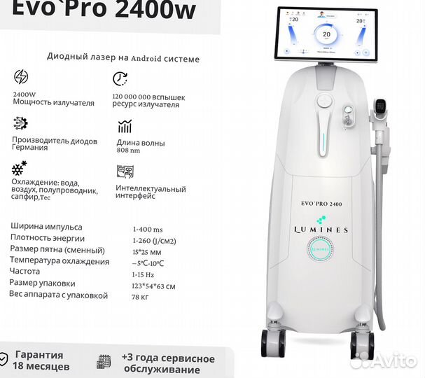 Аппарат для эпиляции lumines Evo-Pro 2400в
