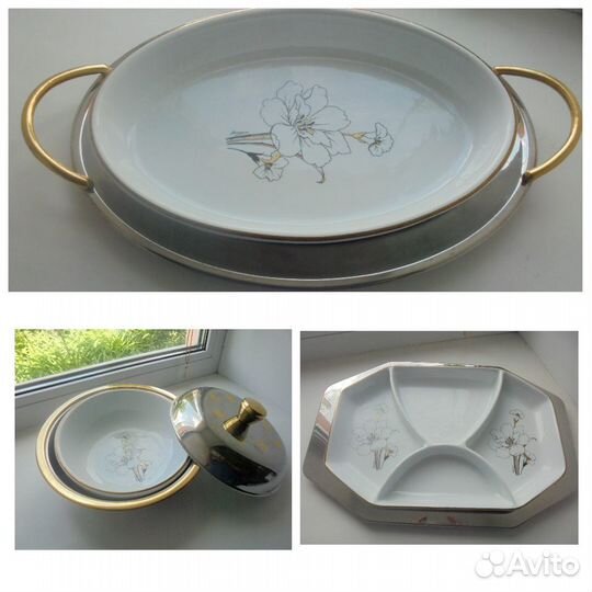 Блюдо Giorinox овальное, Италия фарфор/нерж дл45см