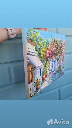 Картина маслом Греция улица южный город пейзаж