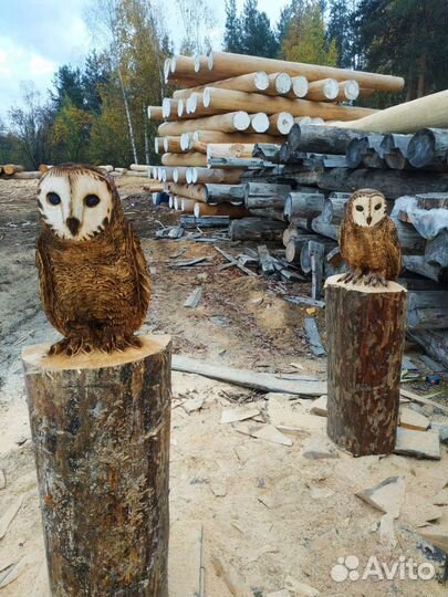 Деревянная скульптура сова орёл белка