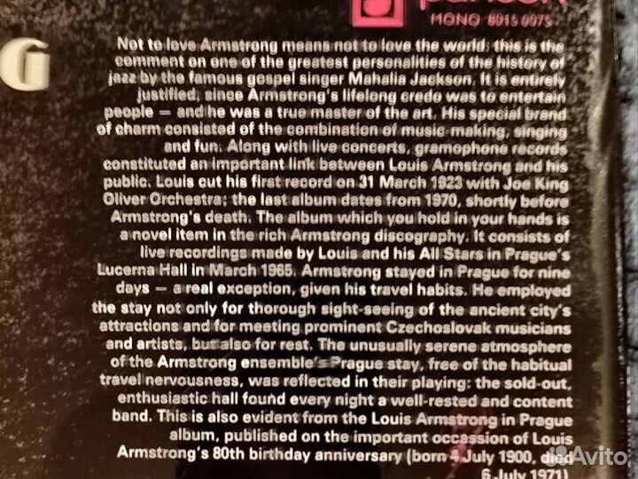 Louis Armstrong In Prague Lucerna Hall 1965 Винил
