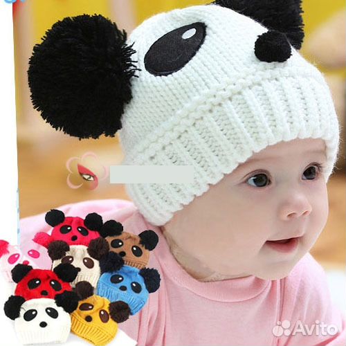 Вязанная шапочка Панда, от 1 до 4-6 лет