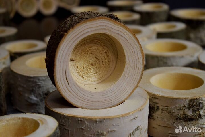 Натуральный подсвечник из спила дерева