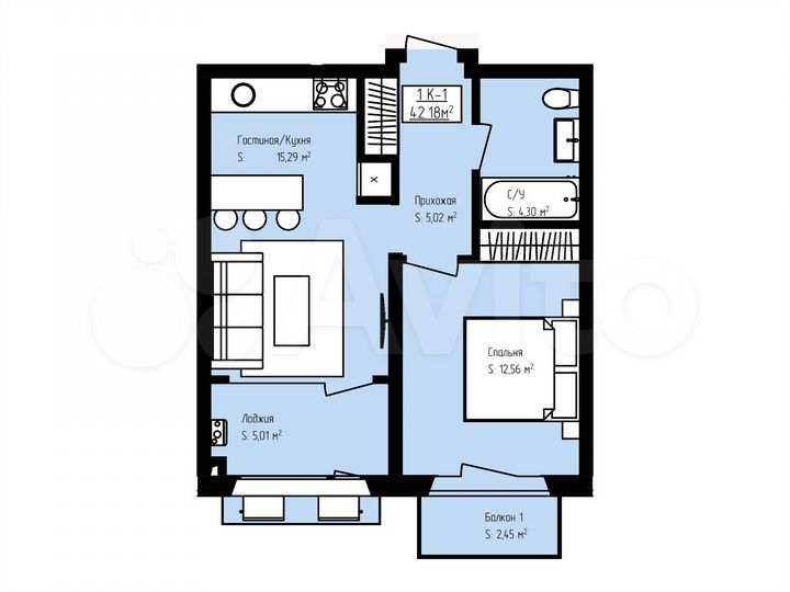 1-к. квартира, 42,2 м², 7/8 эт.