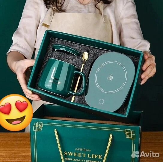 Керамическая кружка с крышкой, ложкой