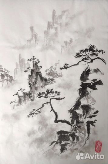 Картина пейзаж суми-э