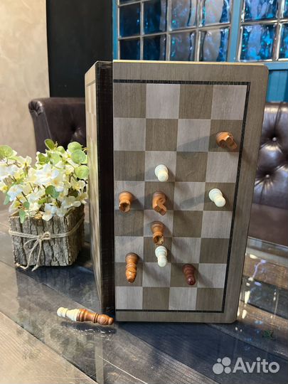 Шахматы 2 в 1 деревянные магнитные + шашки 39*39см