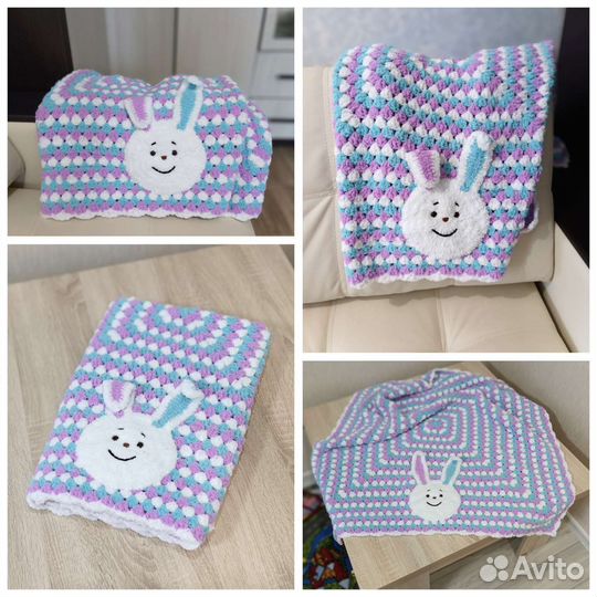 Плед детский вязаный Мишка Зайка Ручная работа