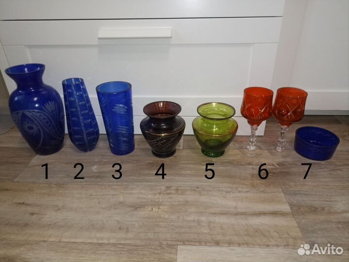 Цветное стекло СССР вазы бокалы