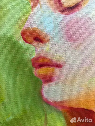 Картина маслом девушка с цветами маки потрет