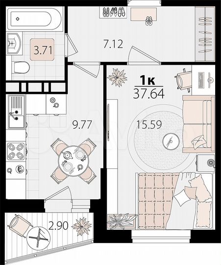 1-к. квартира, 37,6 м², 3/12 эт.