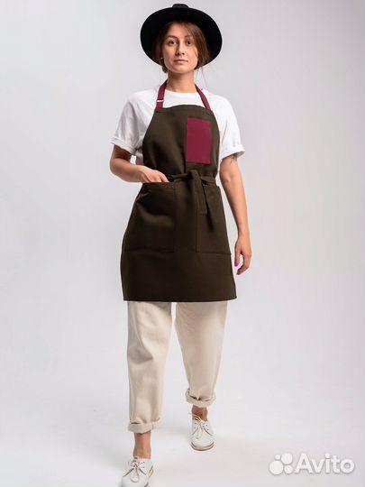 Фартук защитный, Цвет темный хаки с бордо