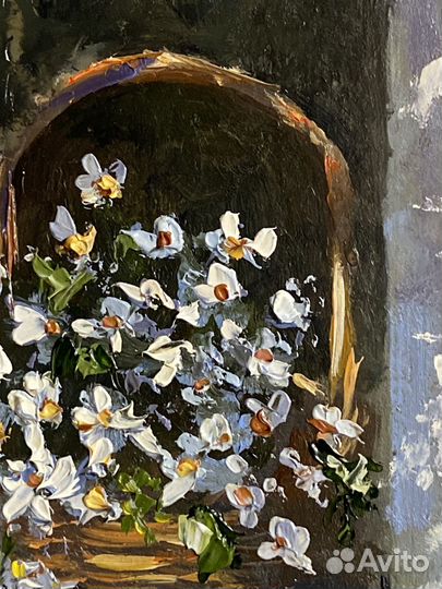 Картина картоне Белые цветы 20х15 см в раме