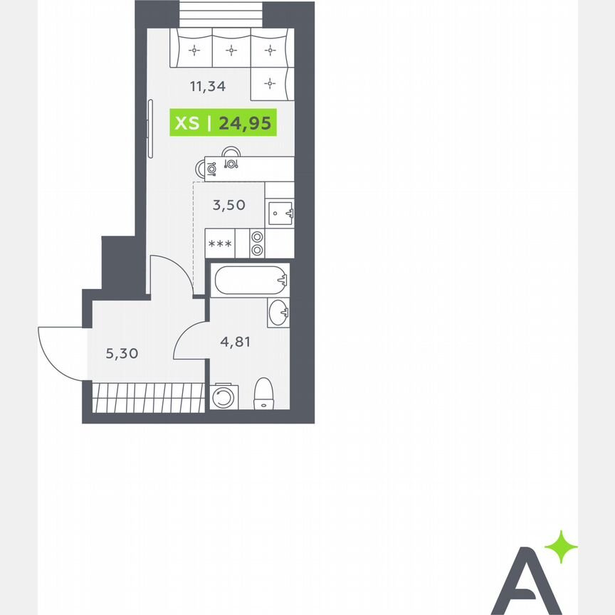 Квартира-студия, 25 м², 1/12 эт.
