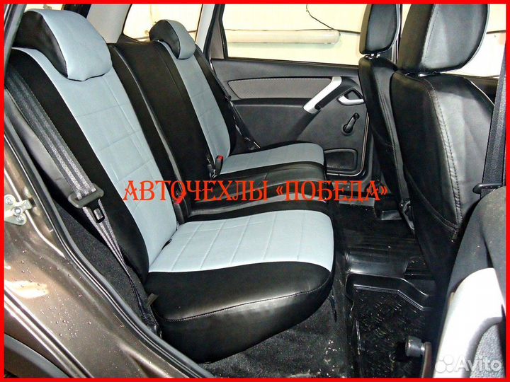 Чехлы LADA Kalina из экокожи чёрно-серые Классика