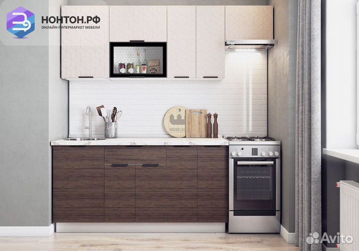 Кухня Стоун 2.2 м белый / грей софттач / палисандр