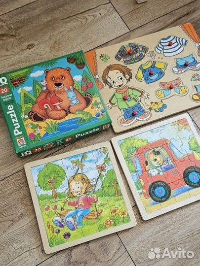 Деревянные пазлы, грузовик-сортер, малышарики